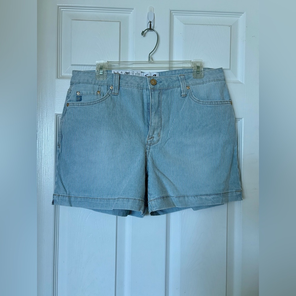 Seven7 Light Blue Pinstripe Denim Shorts